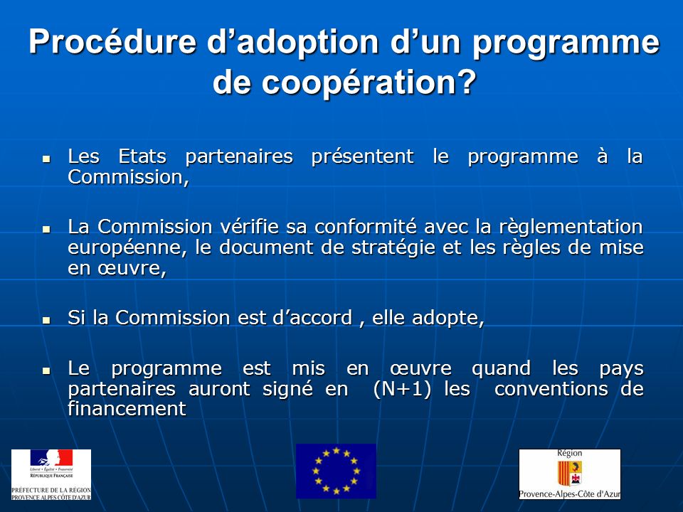 Procédure d’adoption d’un programme de coopération