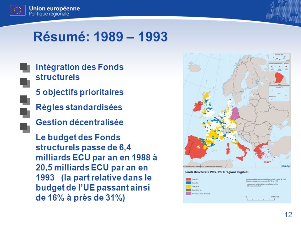 Résumé: 1989 – 1993 Intégration des Fonds structurels