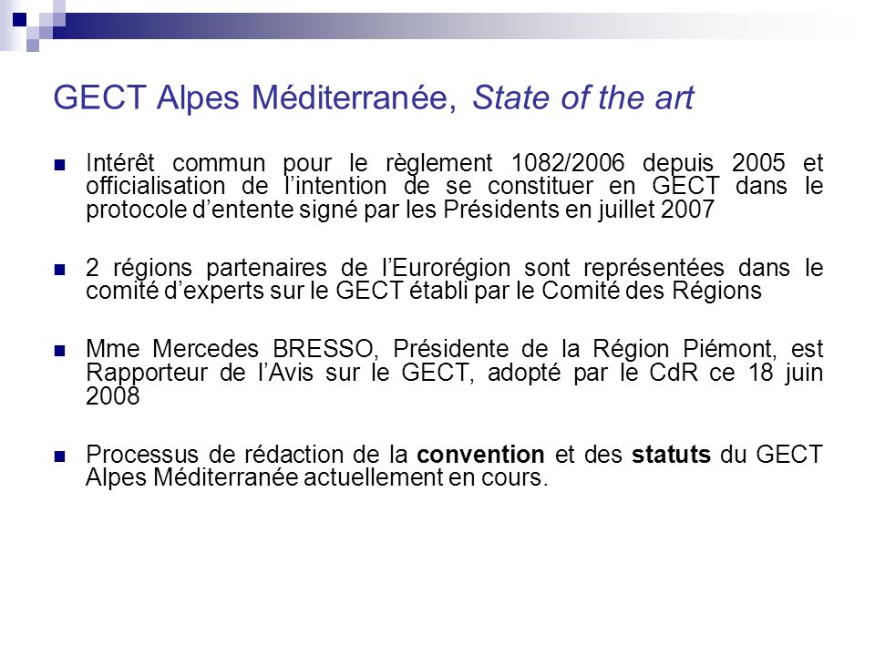 GECT Alpes Méditerranée, State of the art
