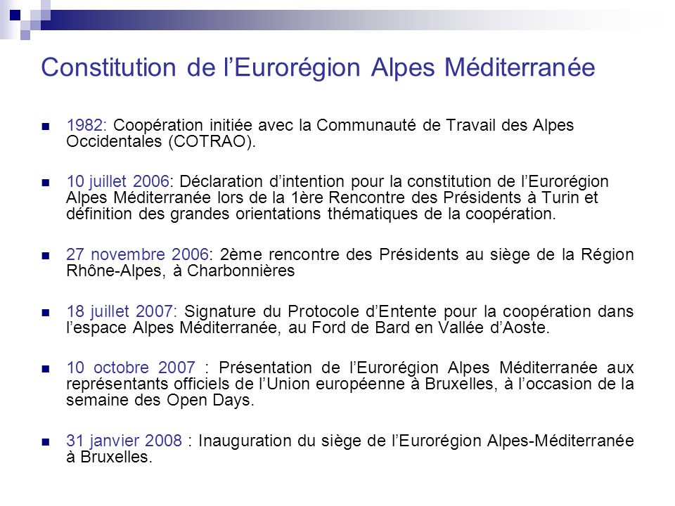 Constitution de l’Eurorégion Alpes Méditerranée