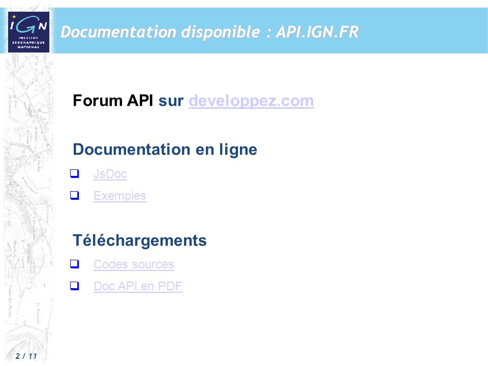 Documentation disponible : API.IGN.FR