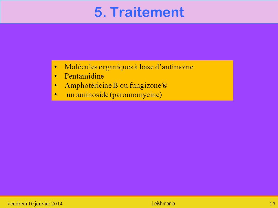 5. Traitement Molécules organiques à base d’antimoine Pentamidine