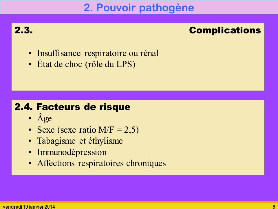 2. Pouvoir pathogène 2.3. Complications