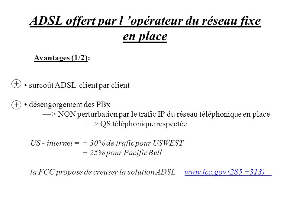 ADSL offert par l ’opérateur du réseau fixe en place