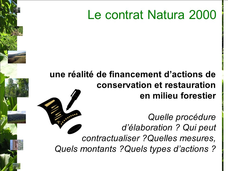 Le contrat Natura 2000 une réalité de financement d’actions de conservation et restauration. en milieu forestier.