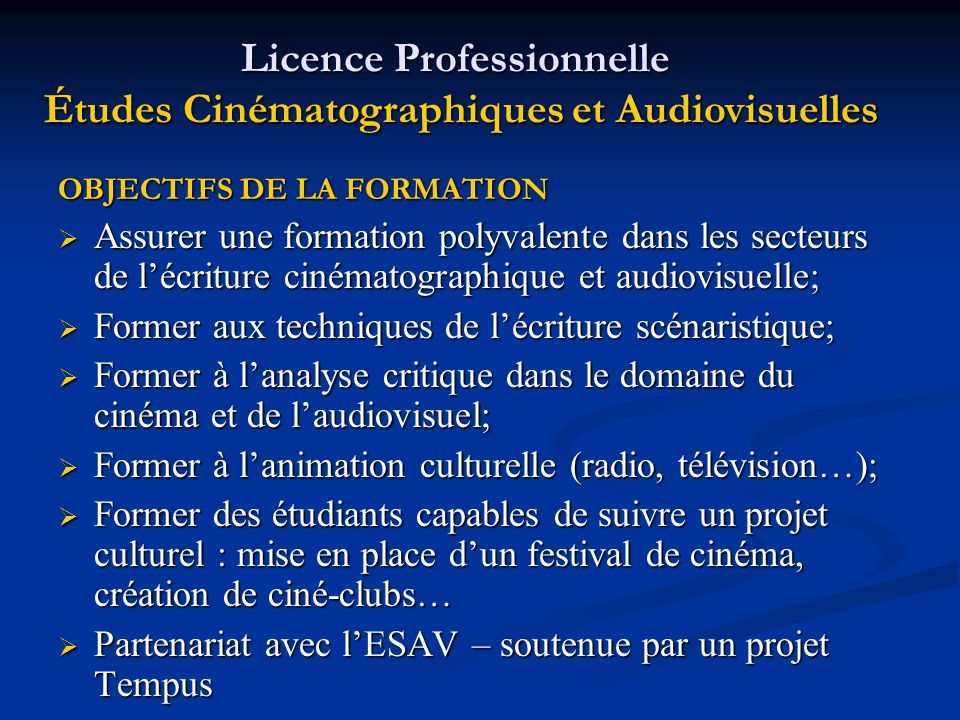 Licence Professionnelle Études Cinématographiques et Audiovisuelles