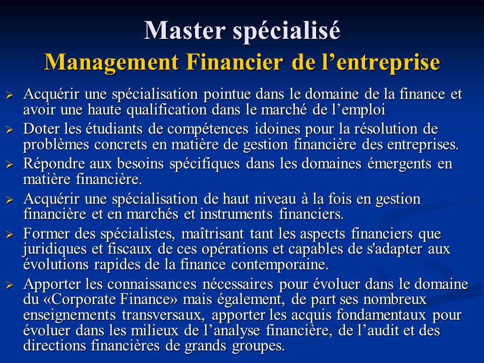 Master spécialisé Management Financier de l’entreprise