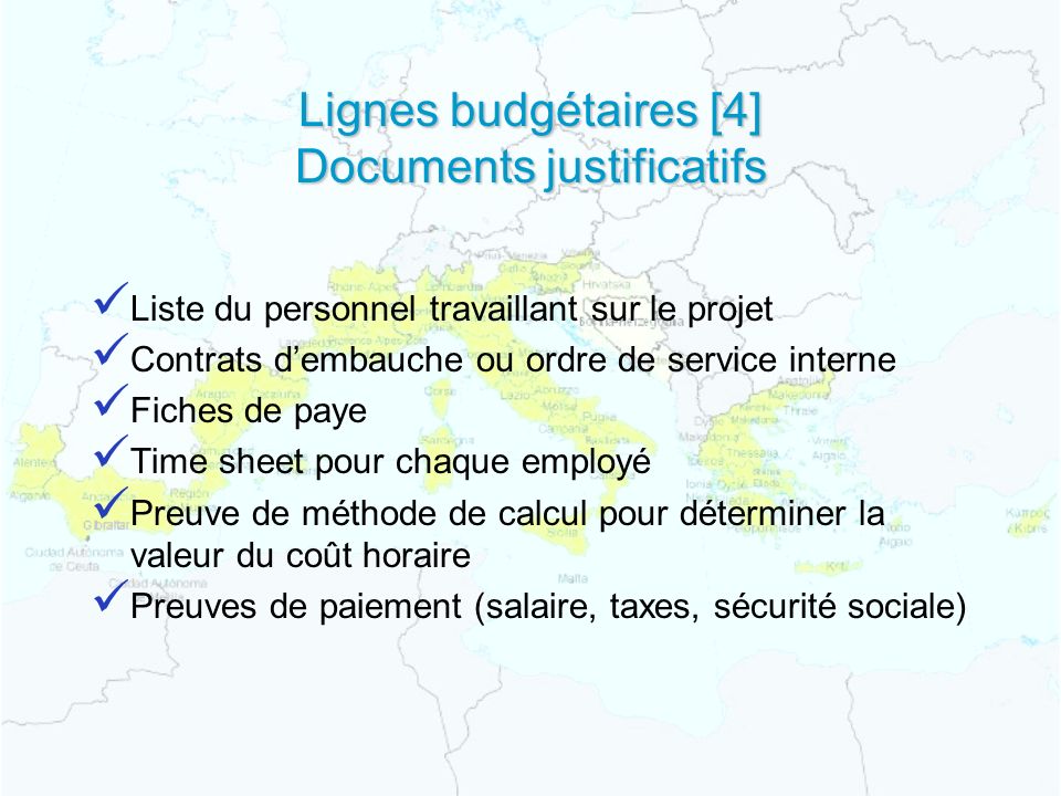 Lignes budgétaires [4] Documents justificatifs