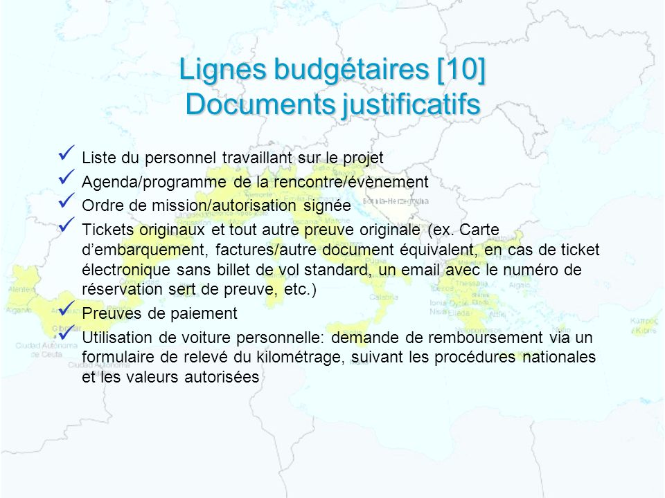 Lignes budgétaires [10] Documents justificatifs