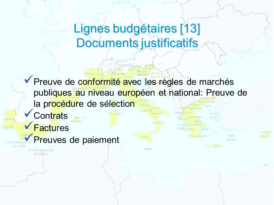 Lignes budgétaires [13] Documents justificatifs