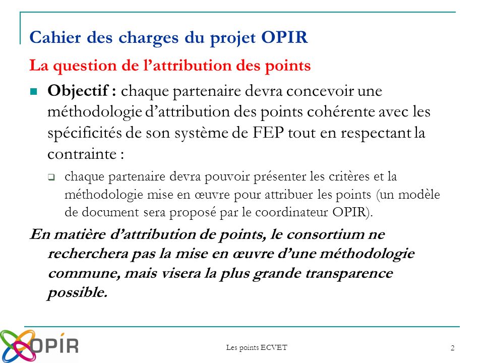 Cahier des charges du projet OPIR