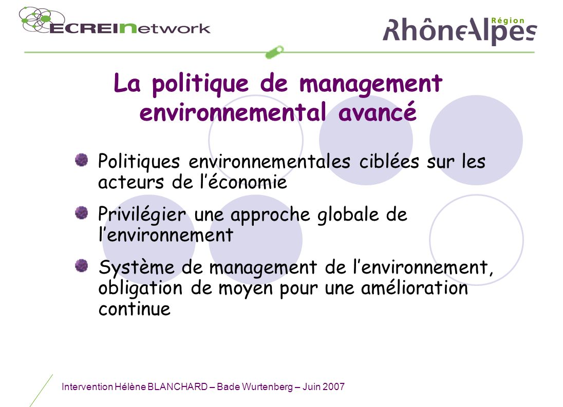 La politique de management environnemental avancé