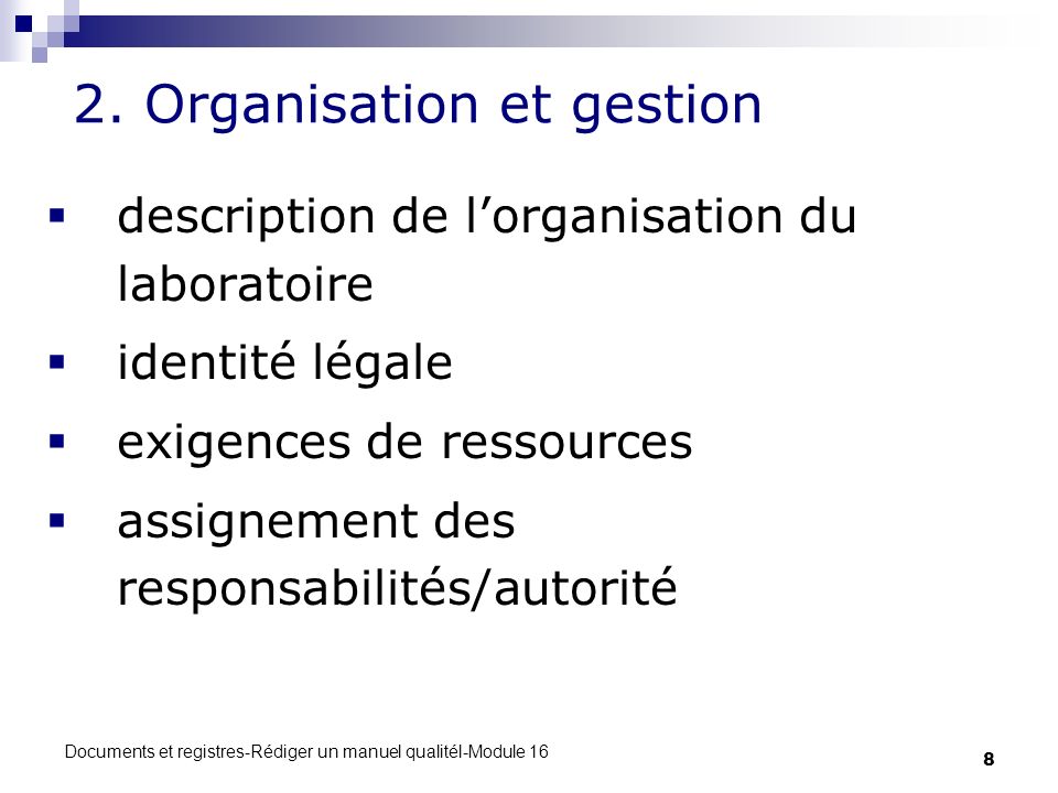 2. Organisation et gestion