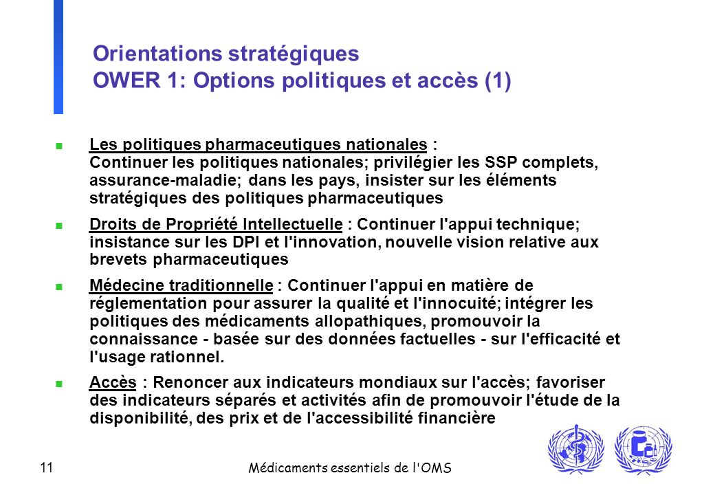 Orientations stratégiques OWER 1: Options politiques et accès (1)