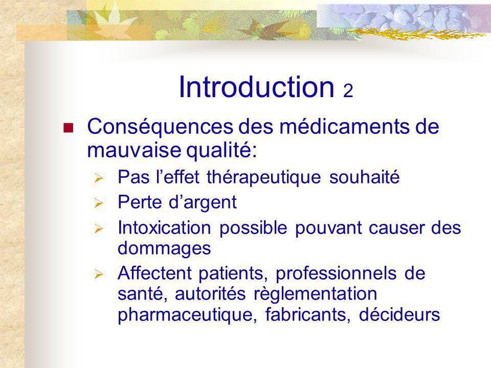 Introduction 2 Conséquences des médicaments de mauvaise qualité: