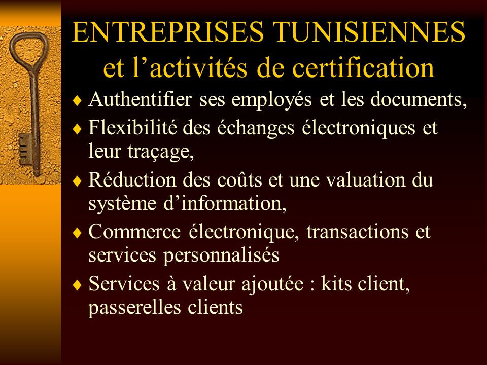 ENTREPRISES TUNISIENNES et l’activités de certification