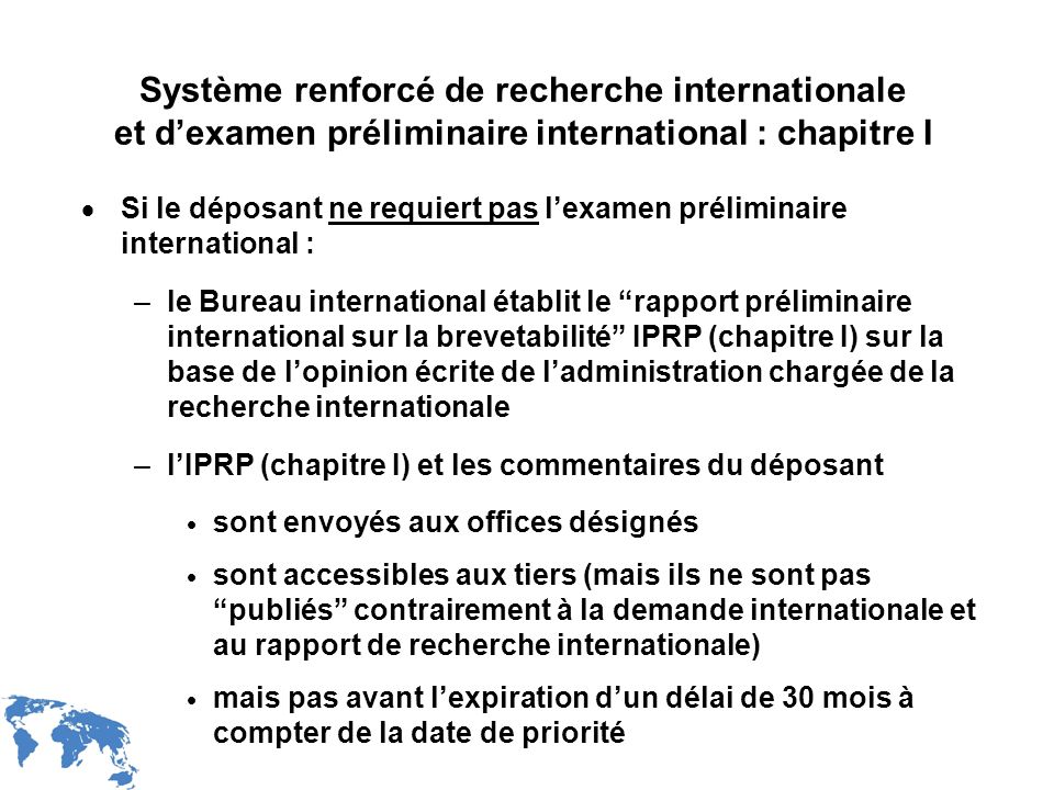 Système renforcé de recherche internationale et d’examen préliminaire international : chapitre I