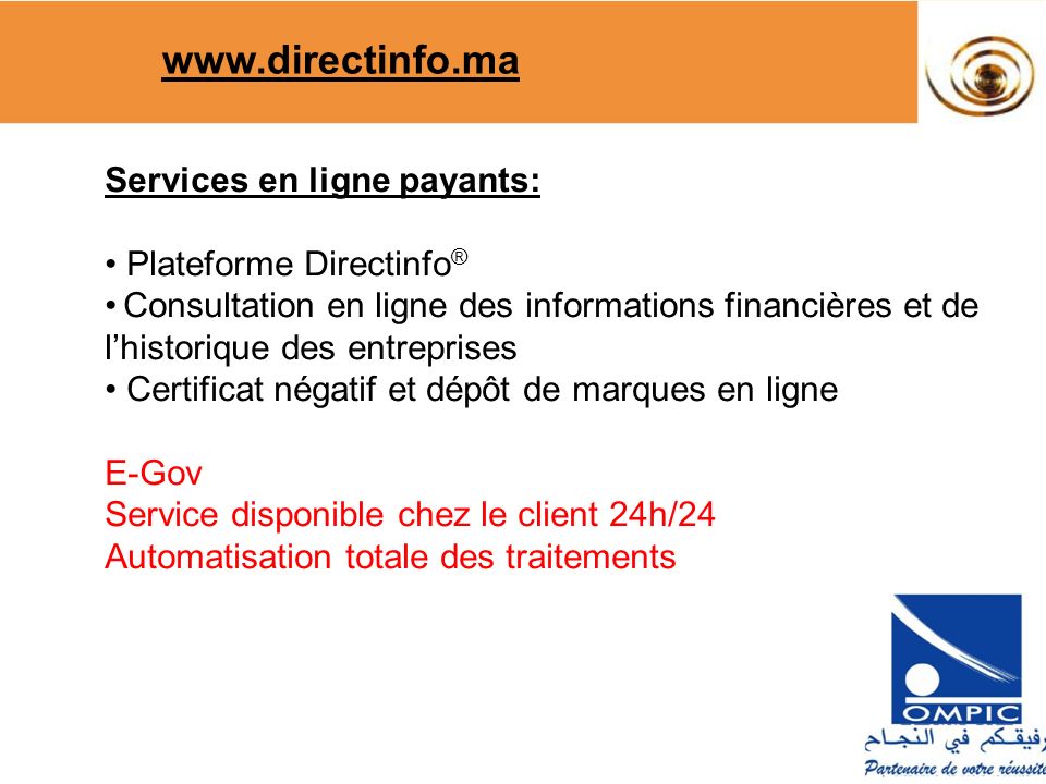 Services en ligne payants: Plateforme Directinfo®