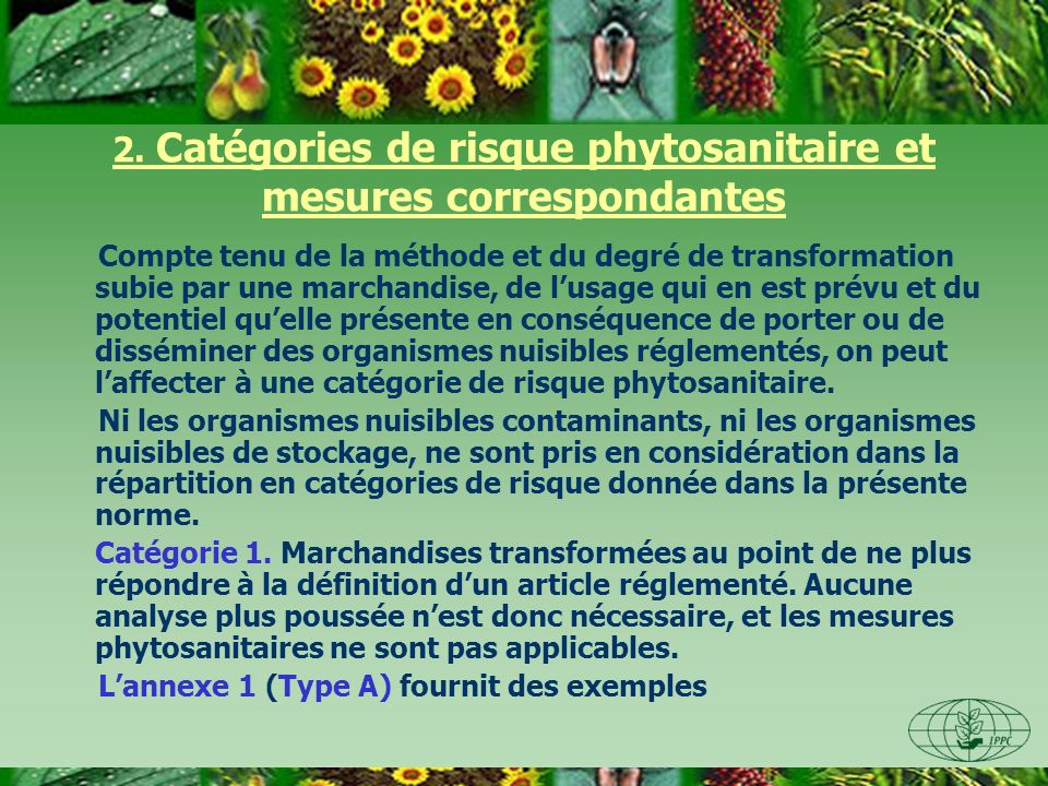 2. Catégories de risque phytosanitaire et mesures correspondantes