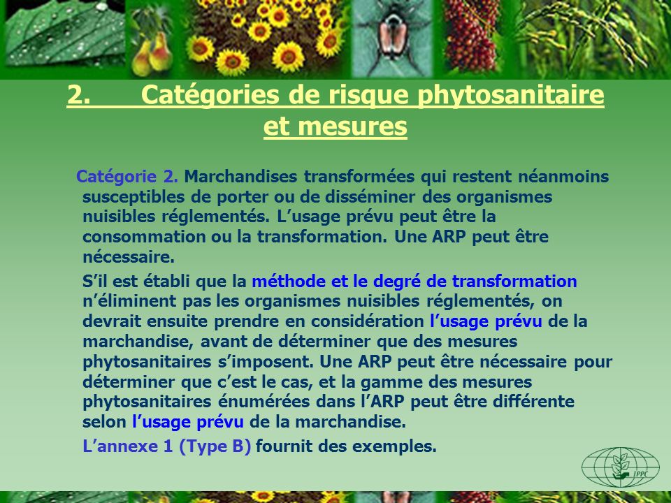 2. Catégories de risque phytosanitaire et mesures