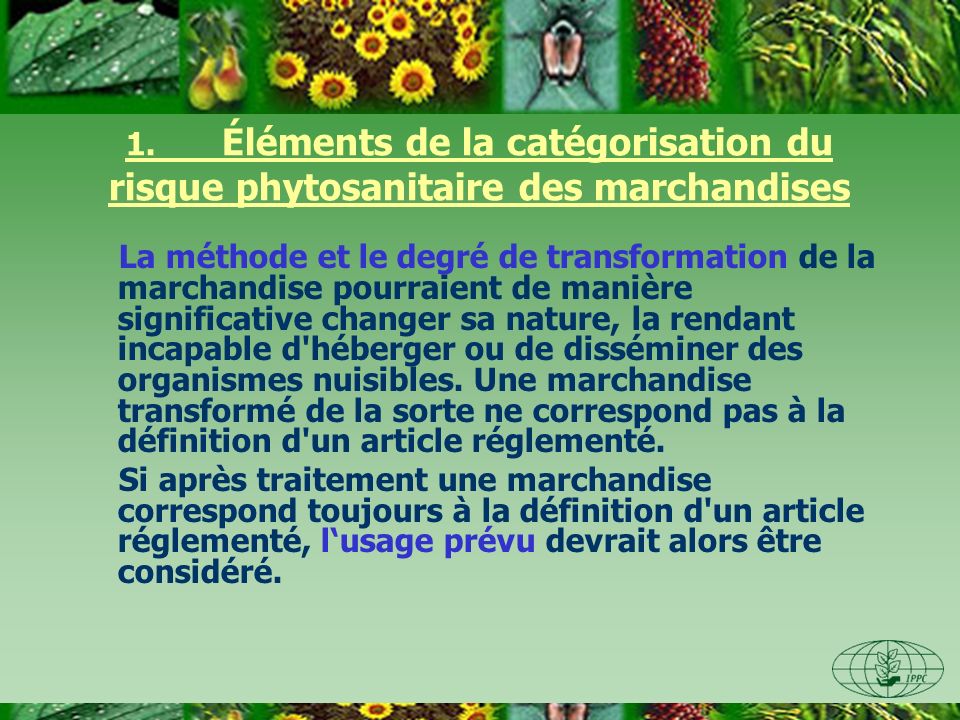 1. Éléments de la catégorisation du risque phytosanitaire des marchandises