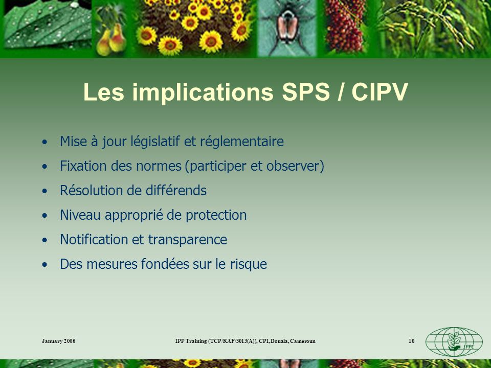 Les implications SPS / CIPV