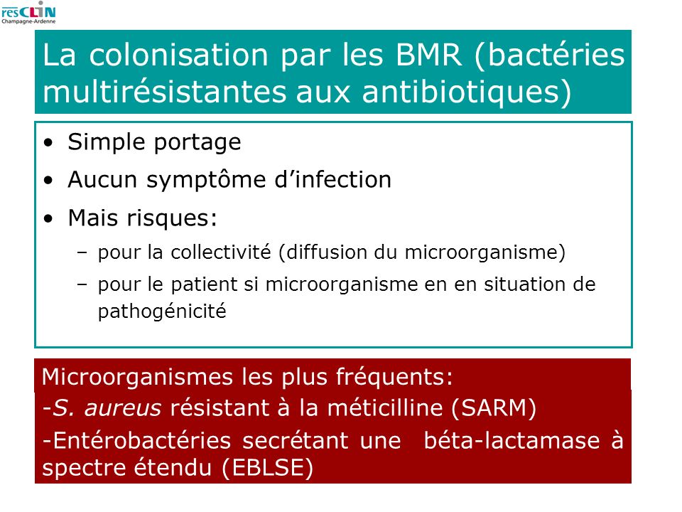 La colonisation par les BMR (bactéries multirésistantes aux antibiotiques)