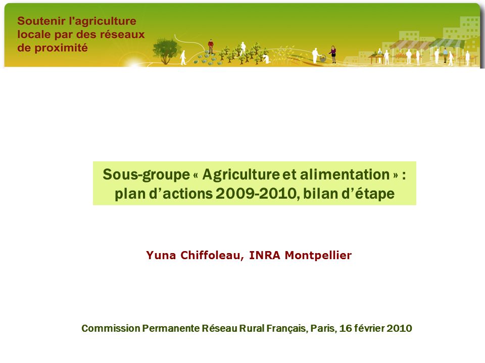 Sous-groupe « Agriculture et alimentation » : plan d’actions , bilan d’étape