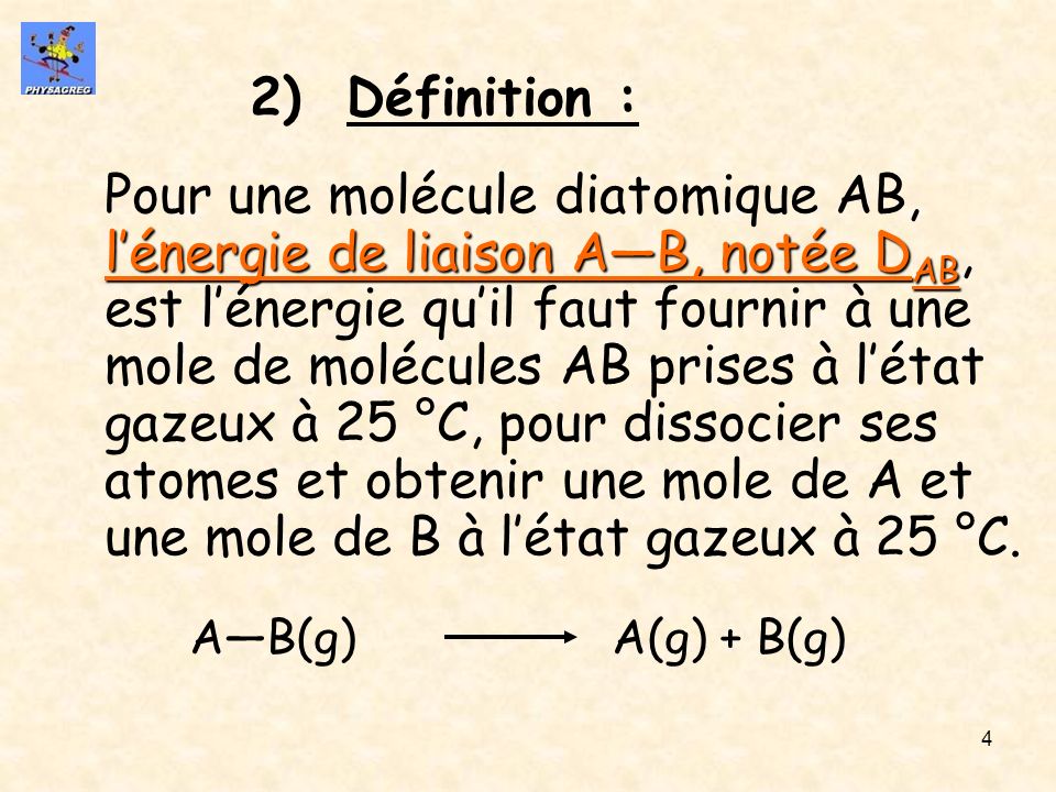 Définition : A—B(g) A(g) + B(g)