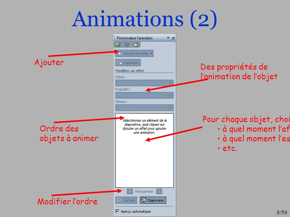 Animations (2) Ajouter Des propriétés de l’animation de l’objet