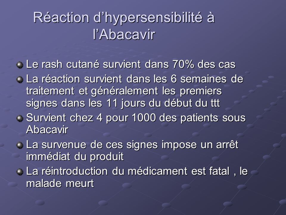 Réaction d’hypersensibilité à l’Abacavir
