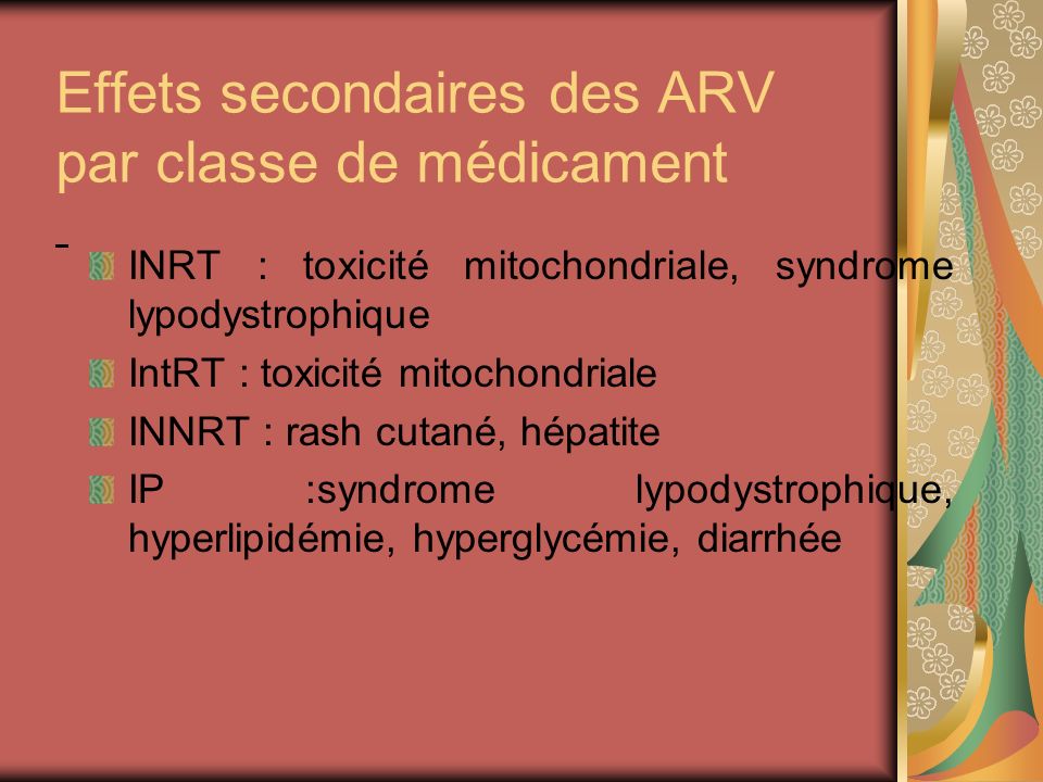 Effets secondaires des ARV par classe de médicament