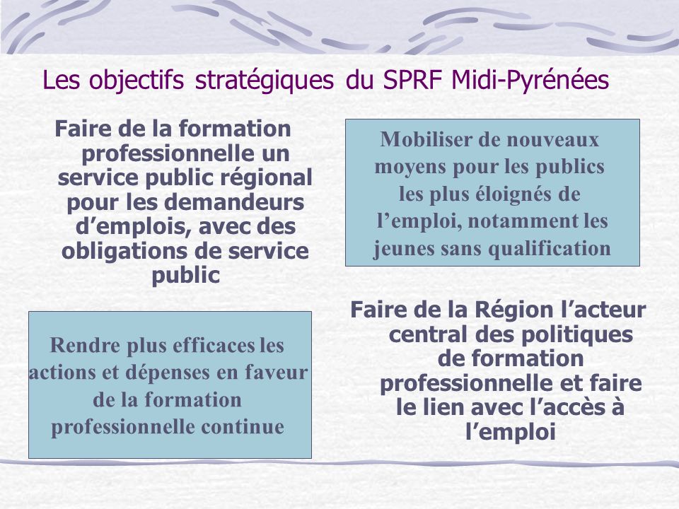 Les objectifs stratégiques du SPRF Midi-Pyrénées
