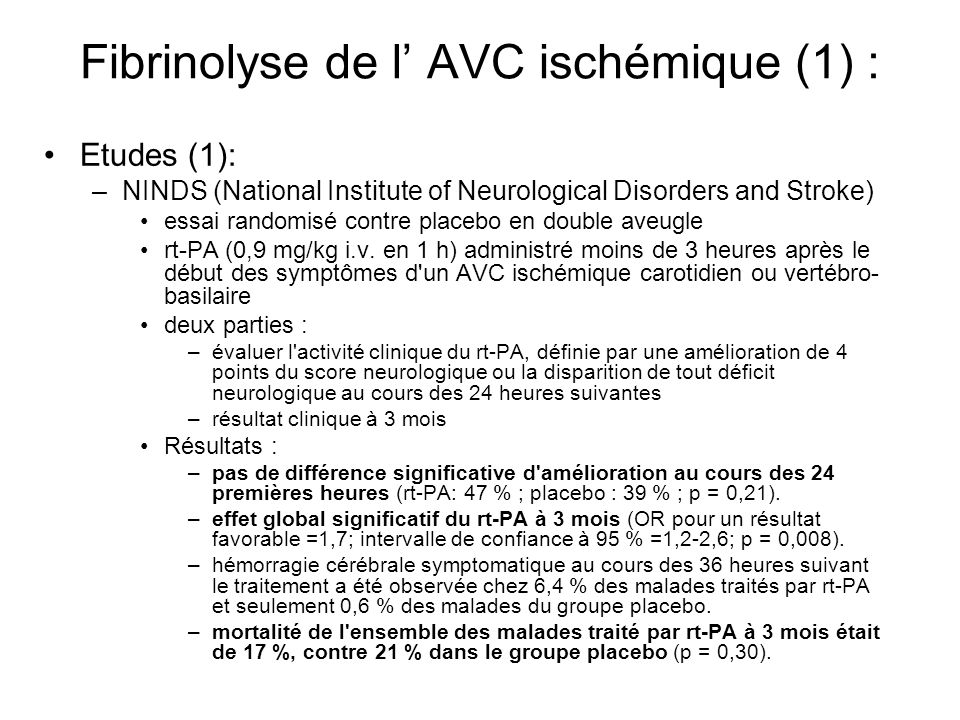 Fibrinolyse de l’ AVC ischémique (1) :