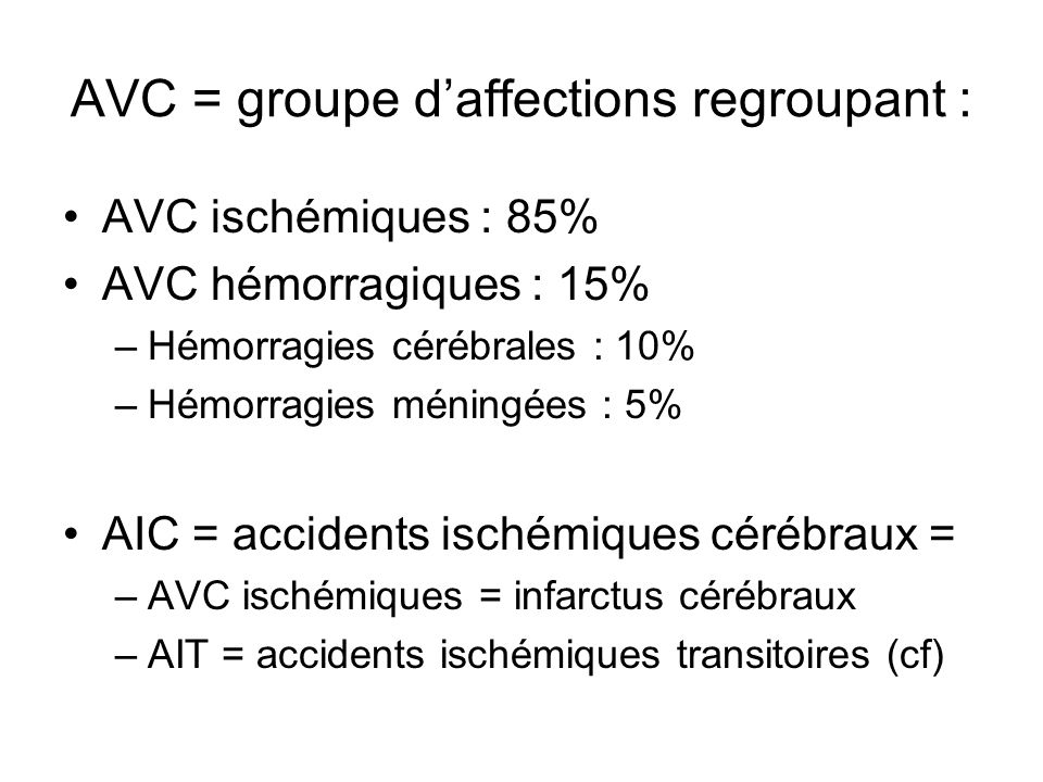 AVC = groupe d’affections regroupant :
