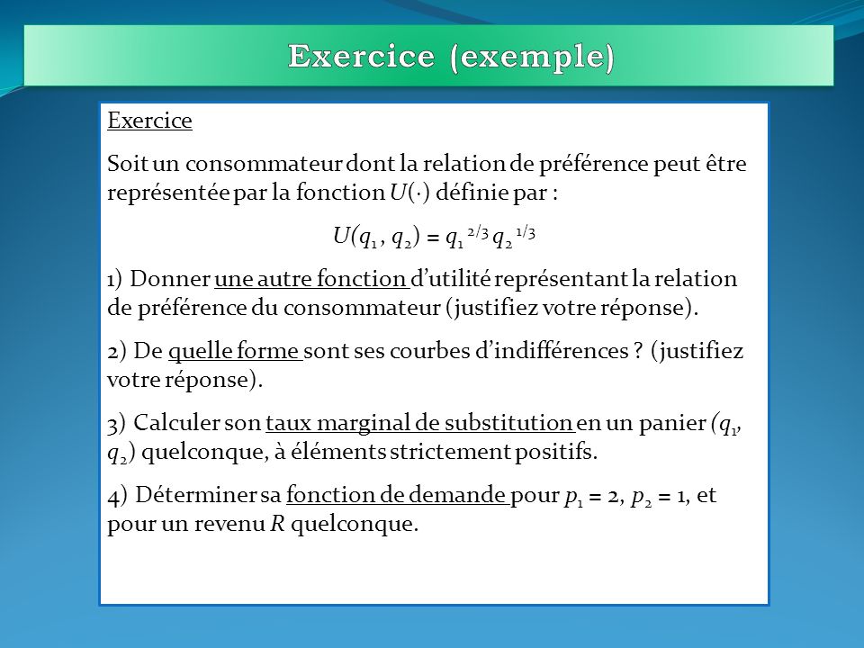 Exercice (exemple) Exercice