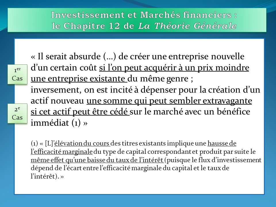 Investissement et Marchés financiers : le Chapitre 12 de La Théorie Générale