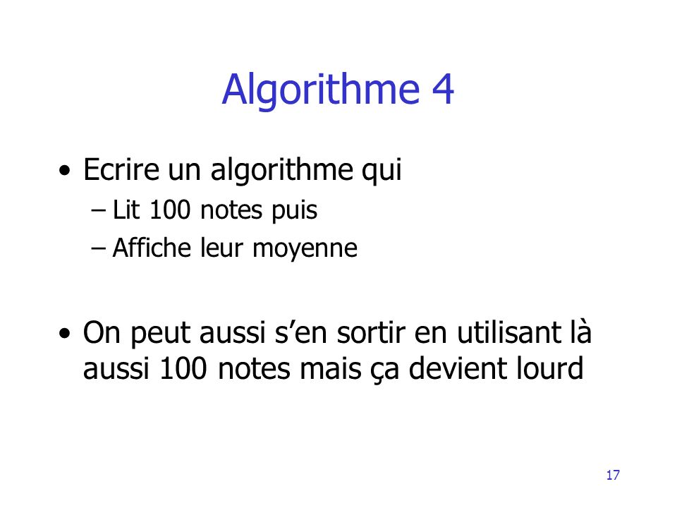 Algorithme 4 Ecrire un algorithme qui