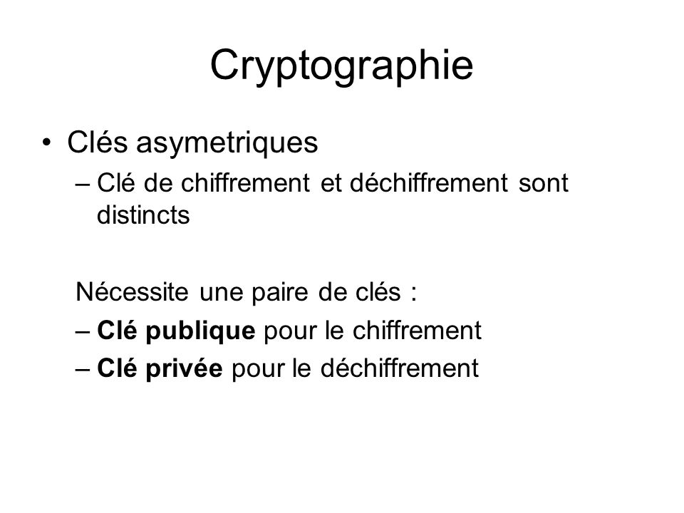 Cryptographie Clés asymetriques