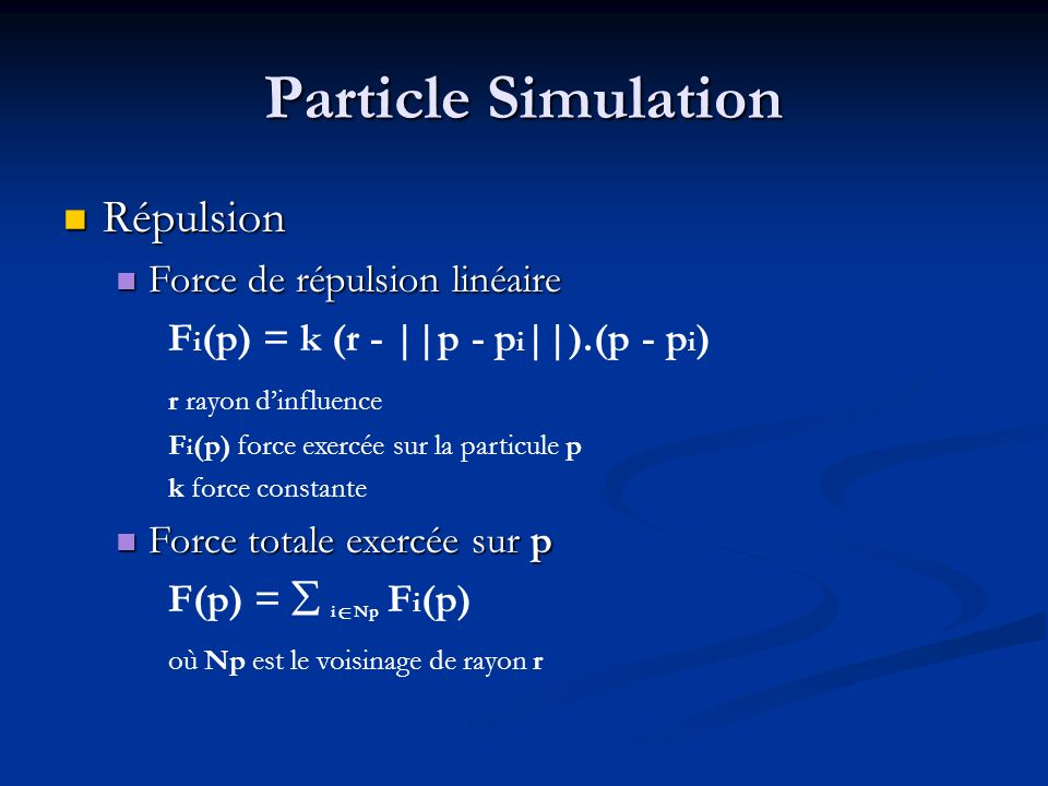 Particle Simulation Répulsion Force de répulsion linéaire