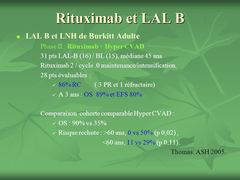 Rituximab et LAL B LAL B et LNH de Burkitt Adulte