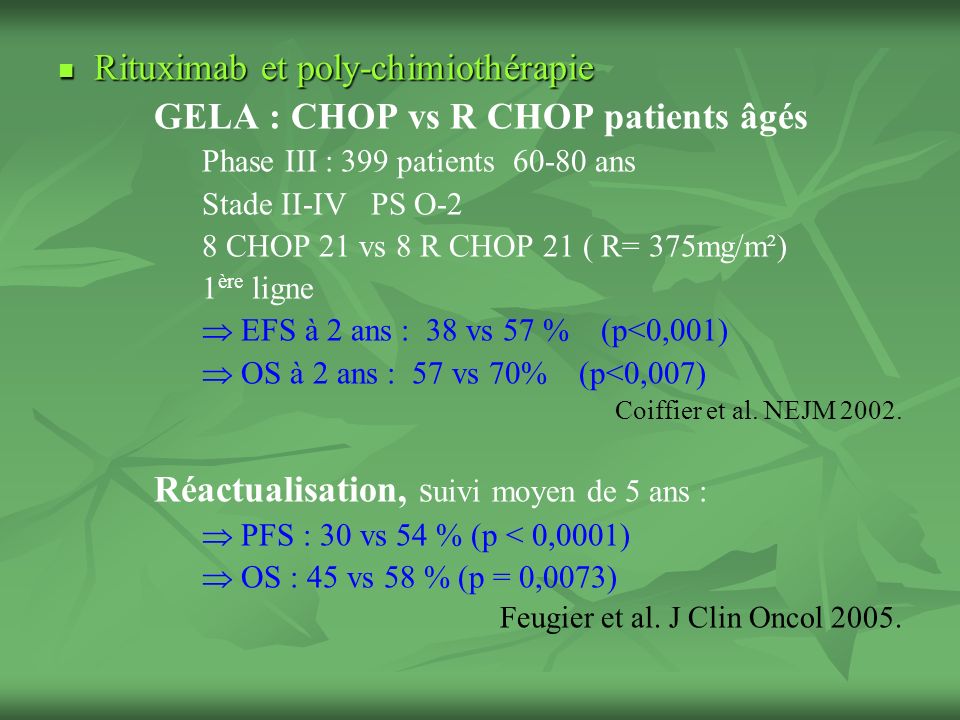 Rituximab et poly-chimiothérapie GELA : CHOP vs R CHOP patients âgés