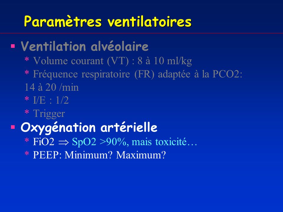 Paramètres ventilatoires