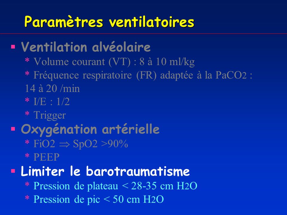 Paramètres ventilatoires