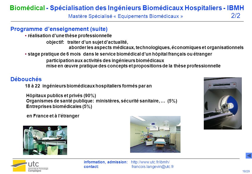 Biomédical - Spécialisation des Ingénieurs Biomédicaux Hospitaliers - IBMH Mastère Spécialisé « Equipements Biomédicaux » 1/2