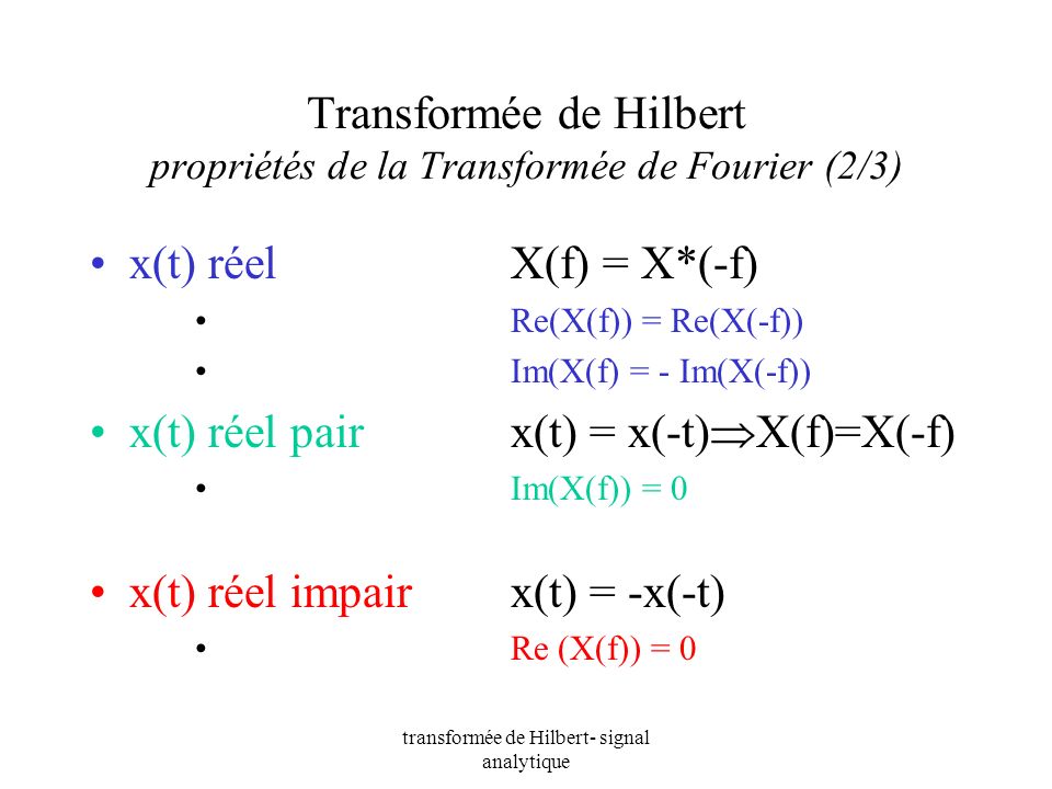Transformée de Hilbert propriétés de la Transformée de Fourier (2/3)