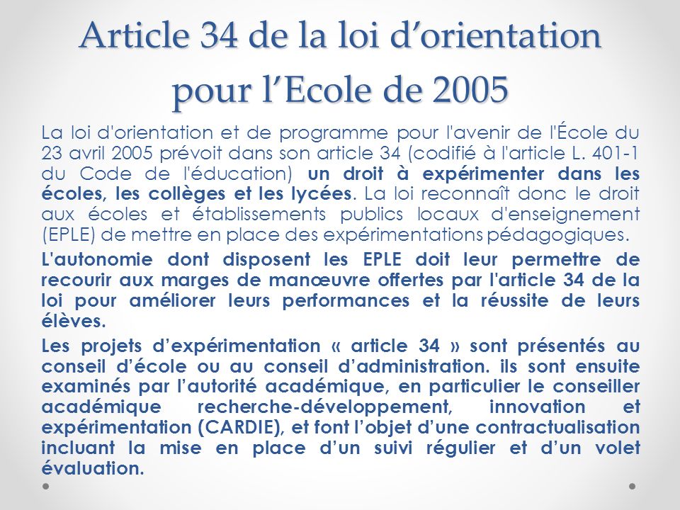 Article 34 de la loi d’orientation pour l’Ecole de 2005