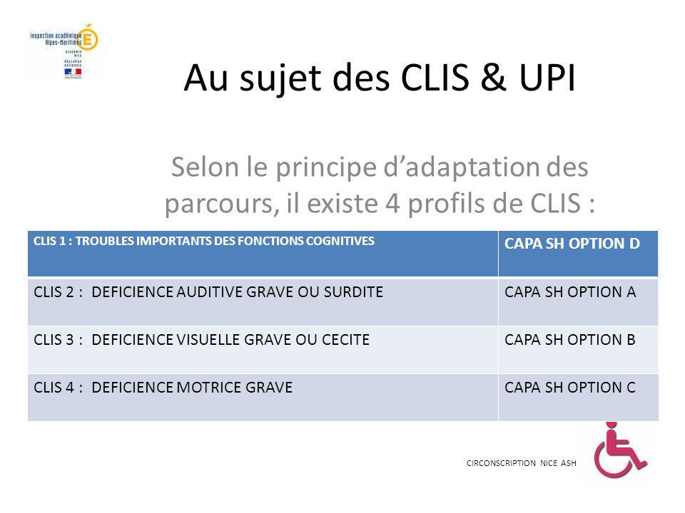 Au sujet des CLIS & UPI Selon le principe d’adaptation des parcours, il existe 4 profils de CLIS :