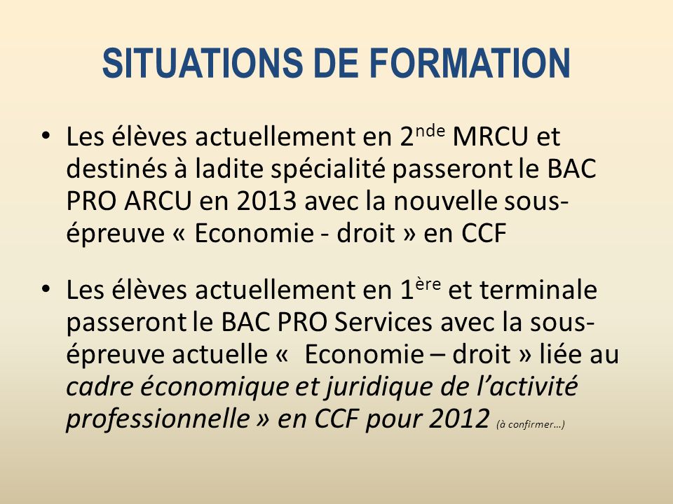 SITUATIONS DE FORMATION