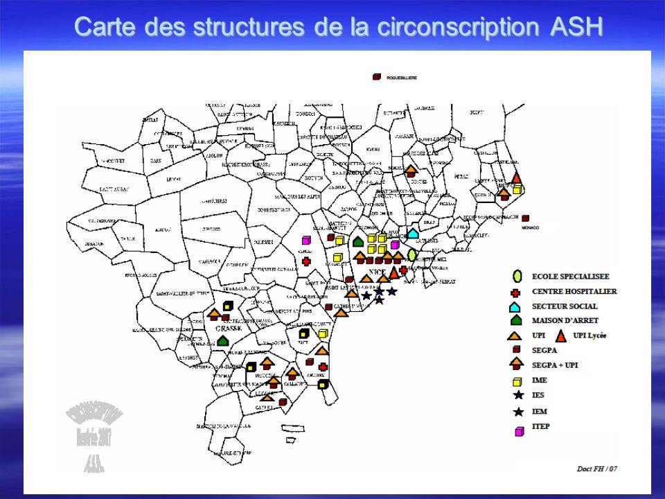Carte des structures de la circonscription ASH